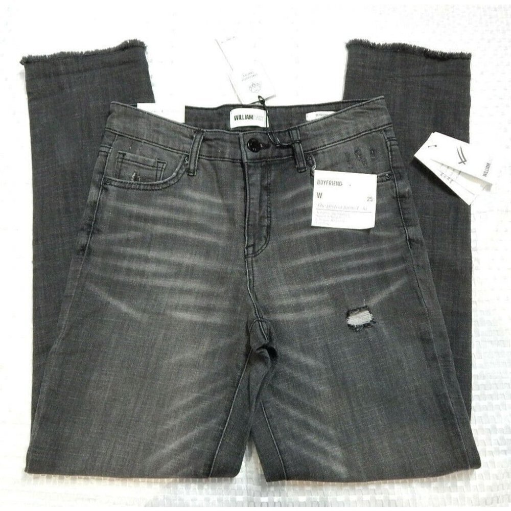 William Rast Boyfriend Jeans Denim Distressed Gray Stretch Color NEW WAYS Sz 25